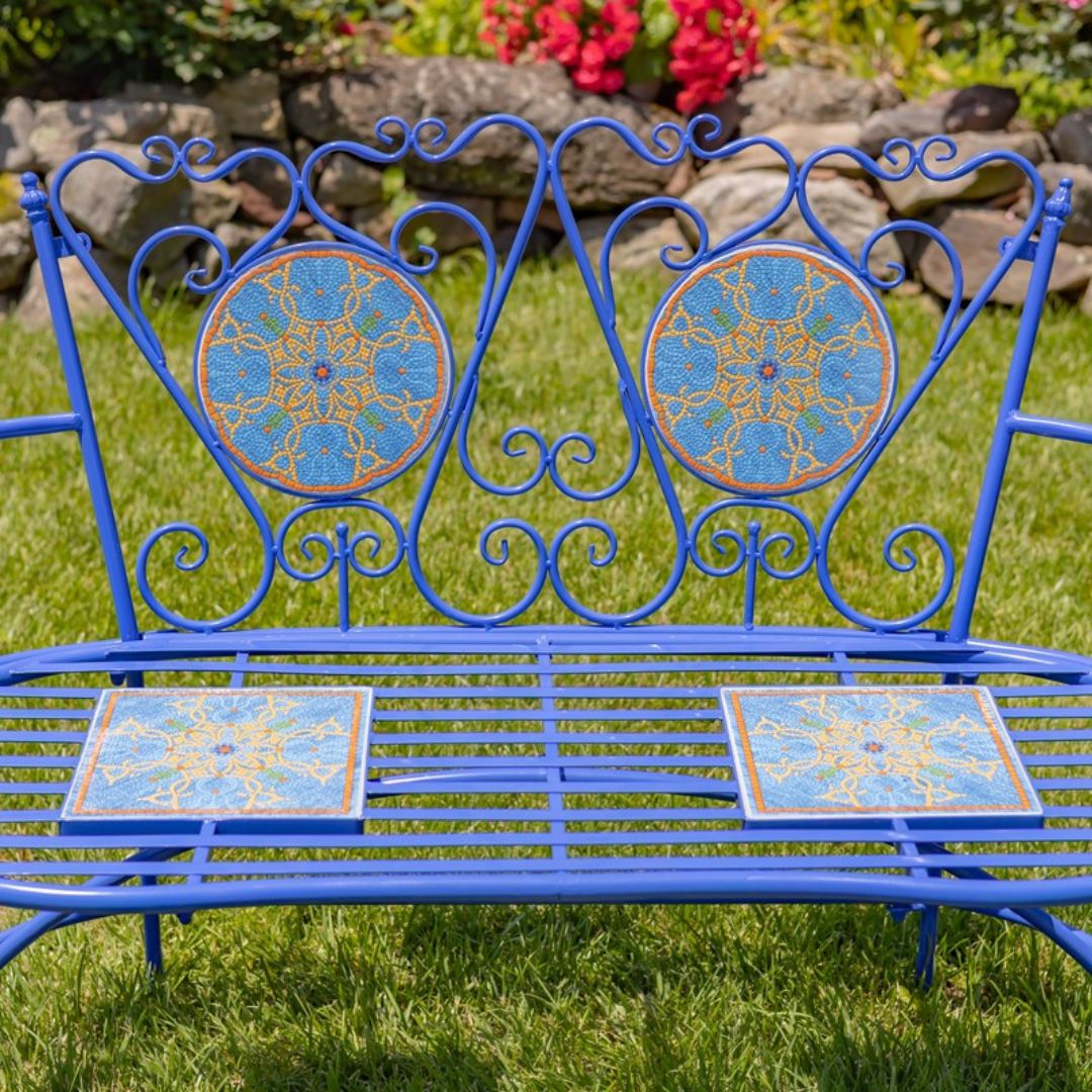 Mosaic Tile Bench with Iron Frame – Naples